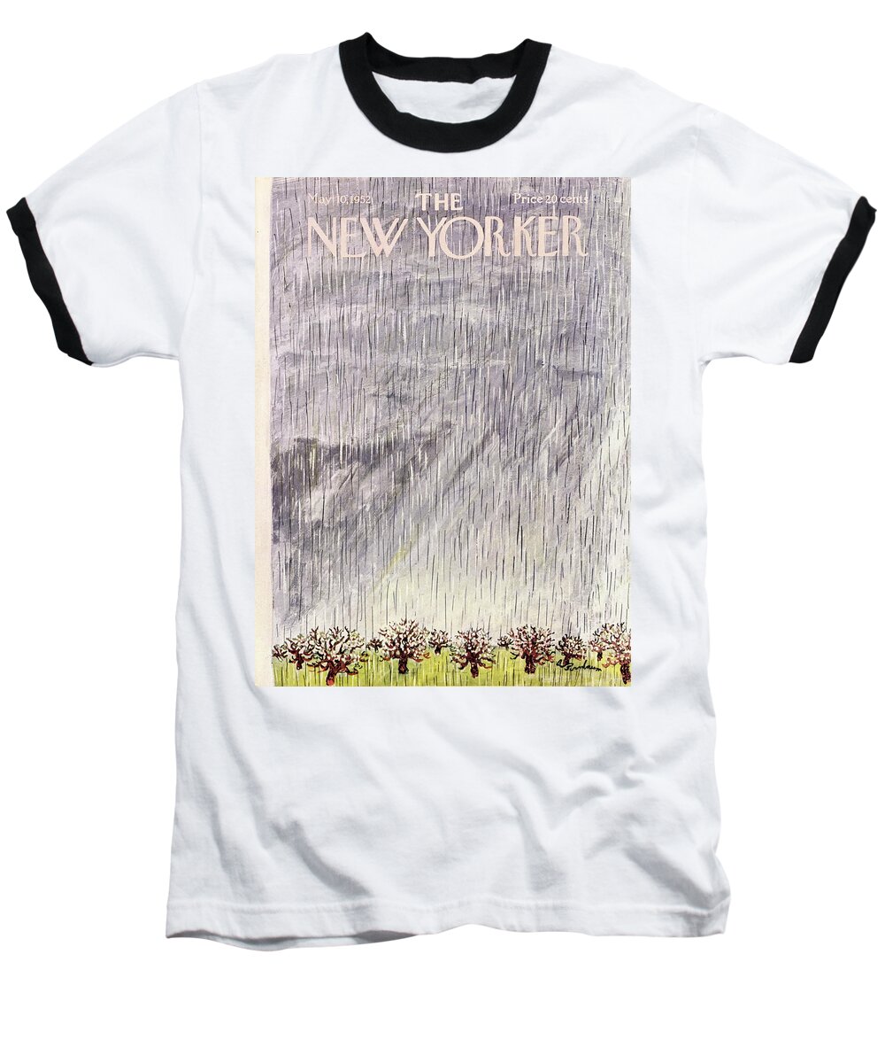 Rain Baseball T-Shirt featuring the painting New Yorker May 10 1952 by Abe Birnbaum