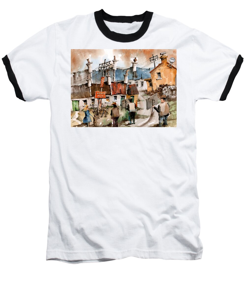 Val Byrne Baseball T-Shirt featuring the painting F 729 NO to pylons in Ireland.. by Val Byrne