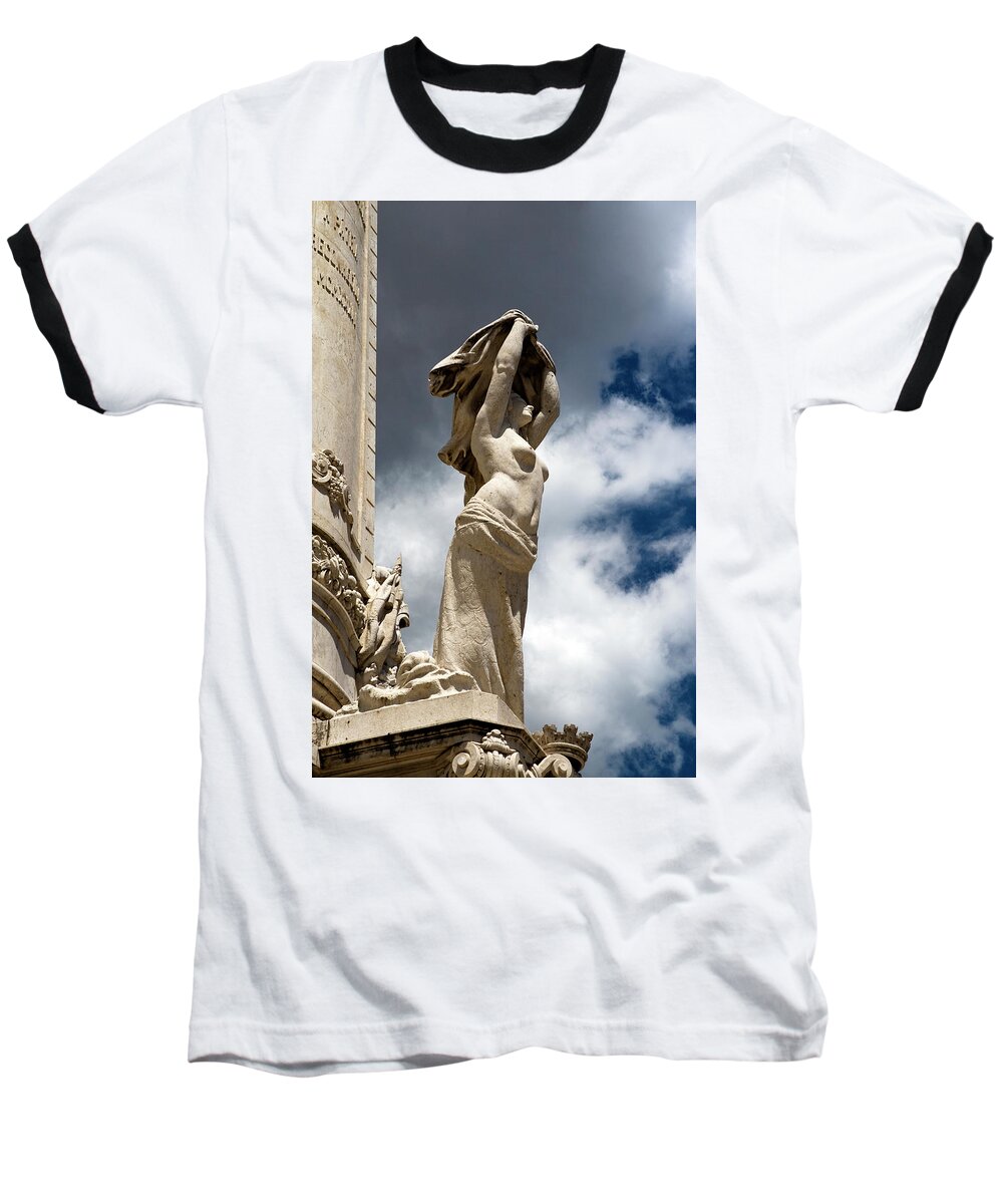 Lisbon Baseball T-Shirt featuring the photograph Of Shadow and Sky in Marquis de Pombal Square by Lorraine Devon Wilke