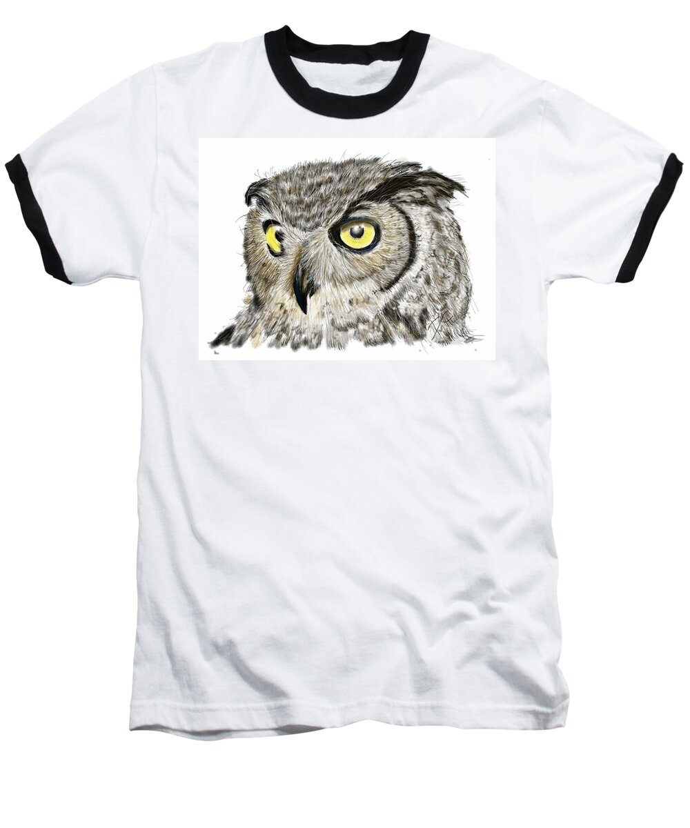 Owl Baseball T-Shirt featuring the digital art Old and wise by Darren Cannell