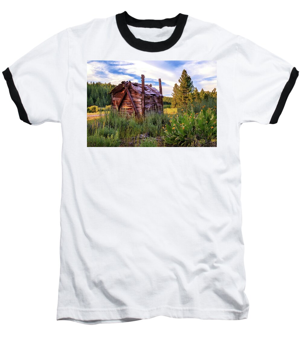 Cabin Baseball T-Shirt featuring the photograph Old Lumber Mill Cabin by James Eddy
