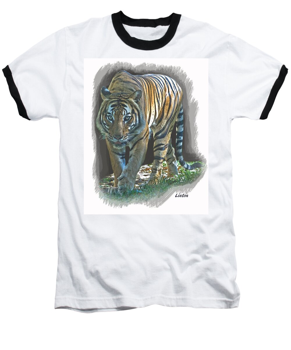Malayan Tiger Baseball T-Shirt featuring the digital art On The Prowl #1 by Larry Linton