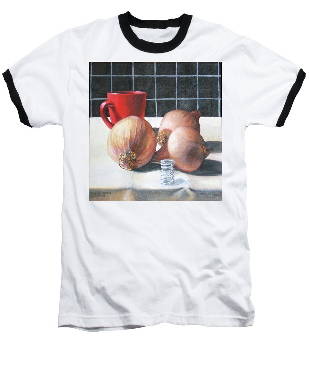  Baseball T-Shirt featuring the painting Onions by Tim Johnson