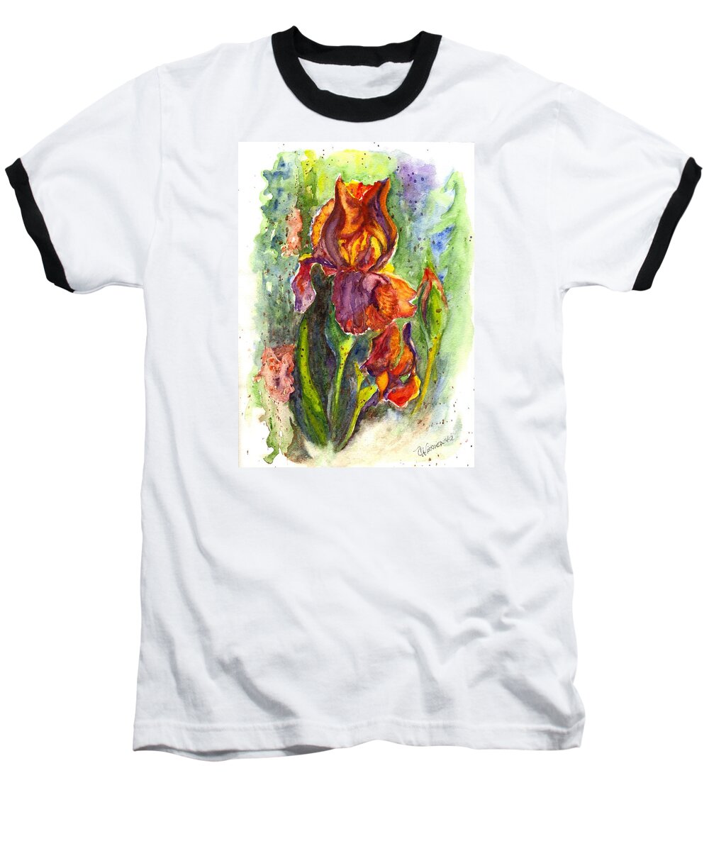 Floral Baseball T-Shirt featuring the painting Orange Ice by Carol Wisniewski