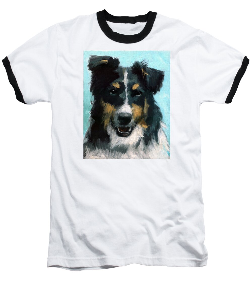 Dog Portrait Baseball T-Shirt featuring the painting Ozzie animal dog portrait by Linda Apple