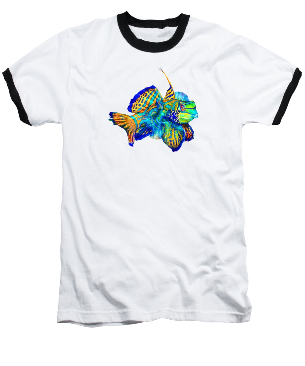 Pacific Mandarinfish Baseball T-Shirt featuring the mixed media Pacific Mandarinfish by David Wagner