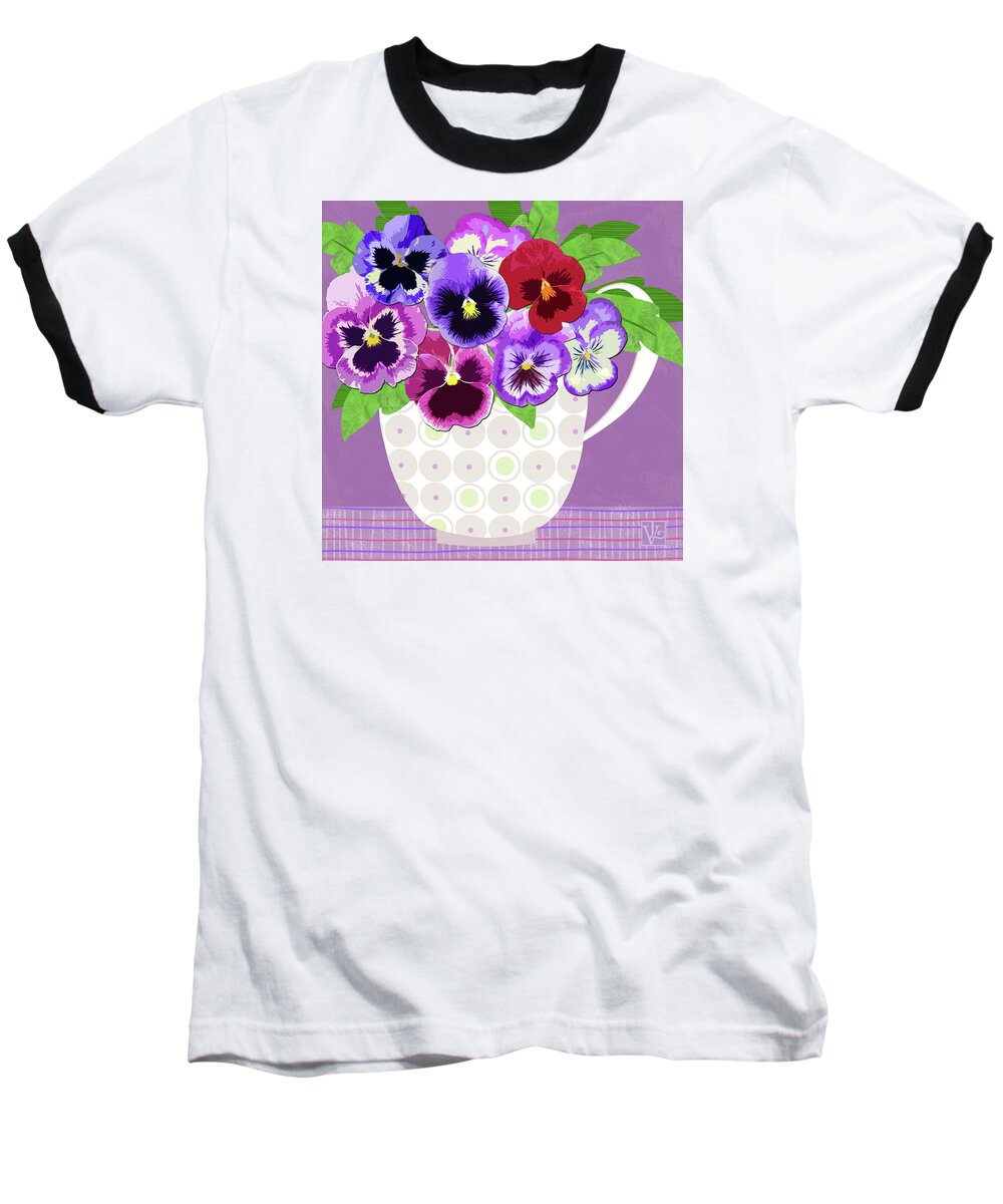 Pansies Baseball T-Shirt featuring the digital art Pansies Stand for Thoughts by Valerie Drake Lesiak