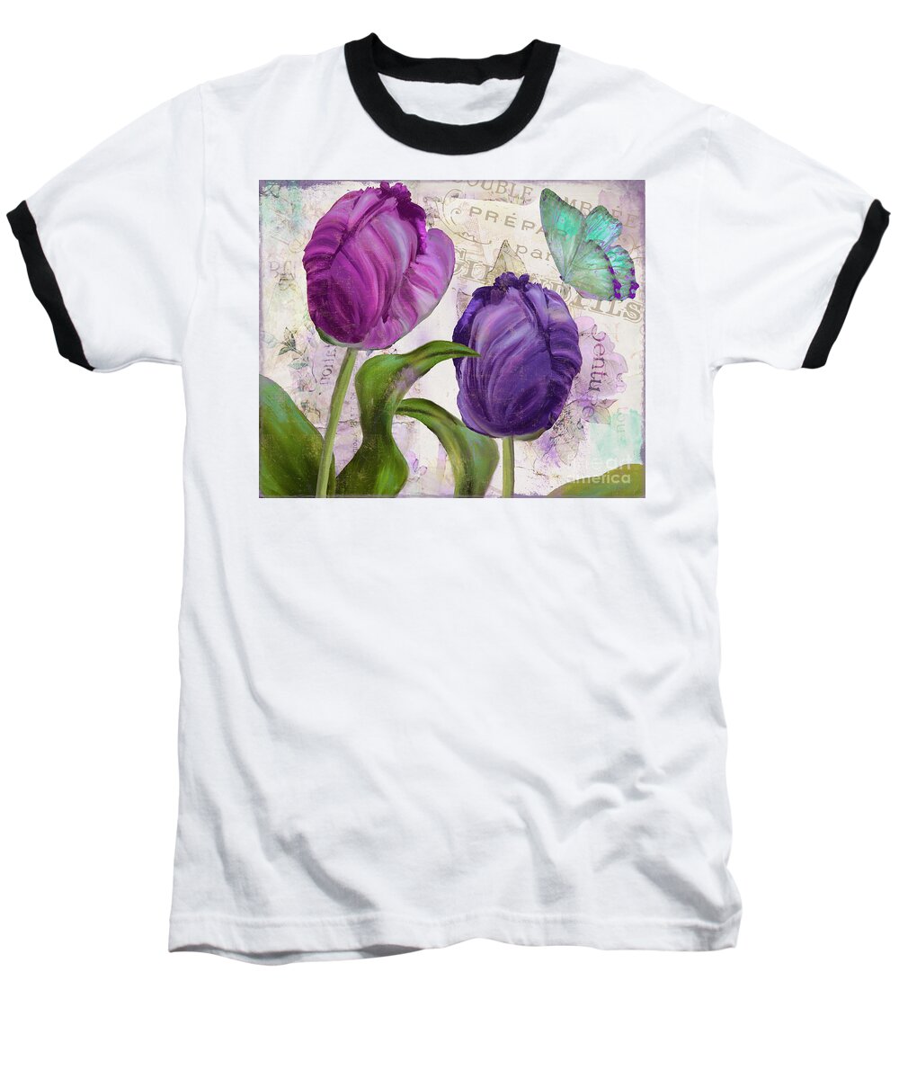 Tulips Baseball T-Shirt featuring the painting Parrot Tulips by Mindy Sommers