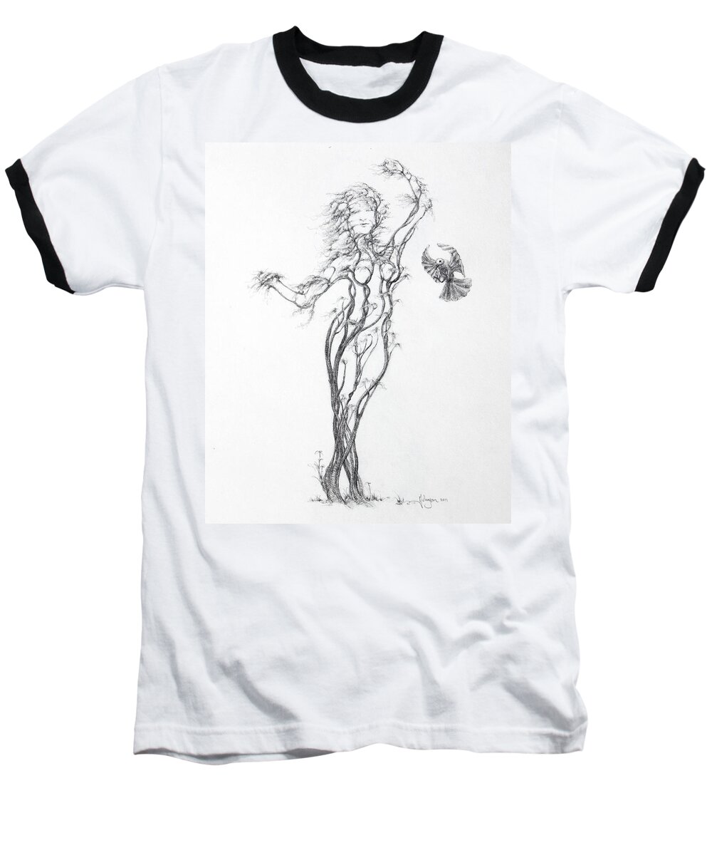 Tree Dancer Baseball T-Shirt featuring the drawing Partners in the Dance by Mark Johnson