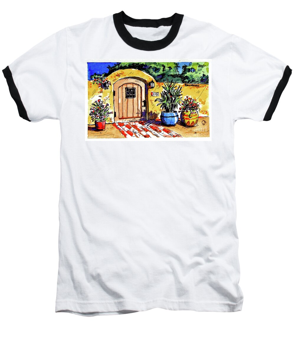 Watercolor Baseball T-Shirt featuring the painting Patio Entrance by Terry Banderas