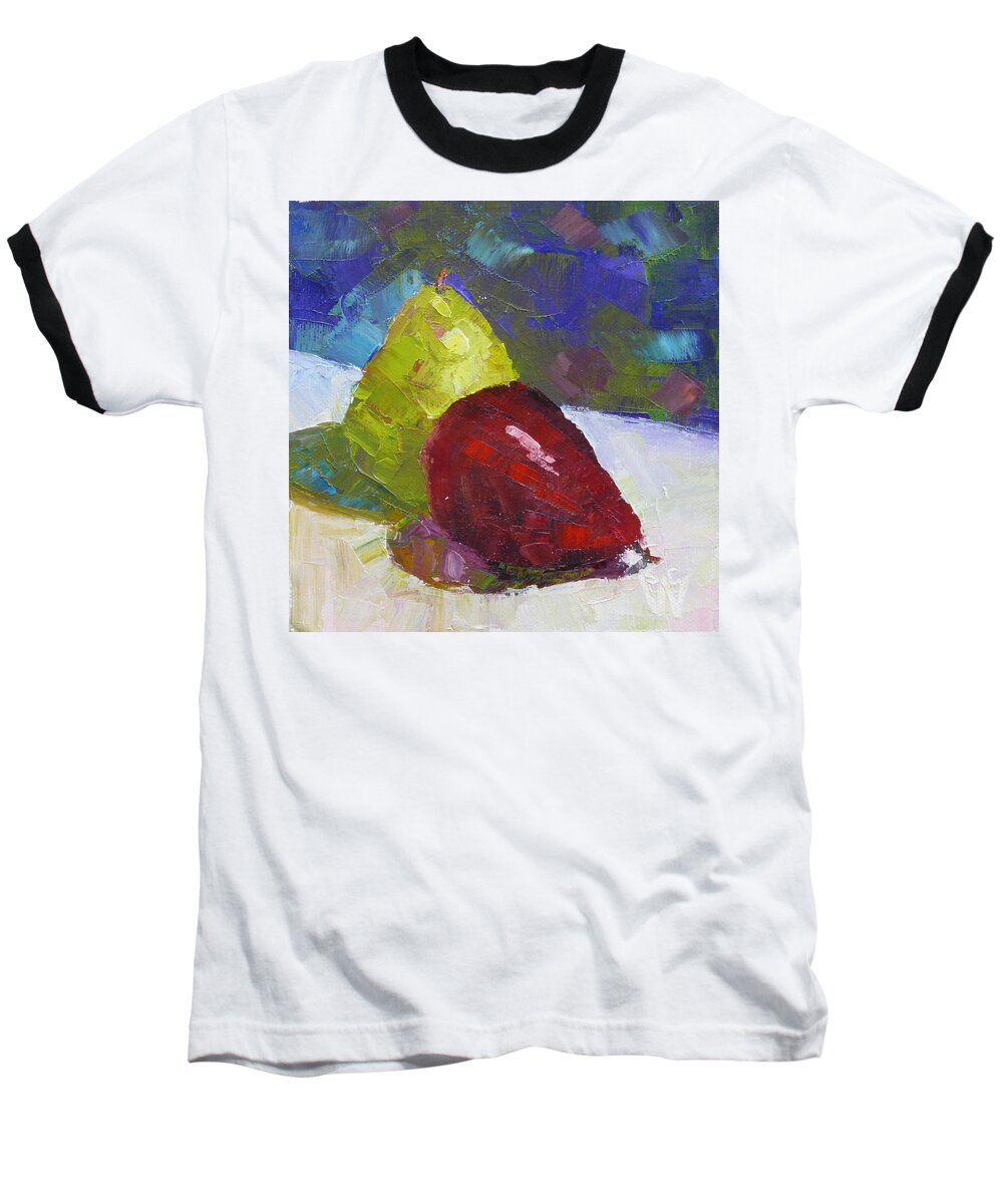 Anjou Pears Baseball T-Shirt featuring the painting Pear Pair by Susan Woodward