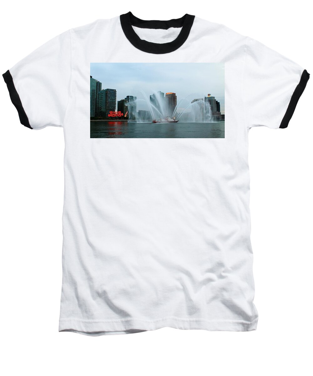Nyfd Fire Boat Baseball T-Shirt featuring the photograph Pepsi sign and FDNY by Catie Canetti