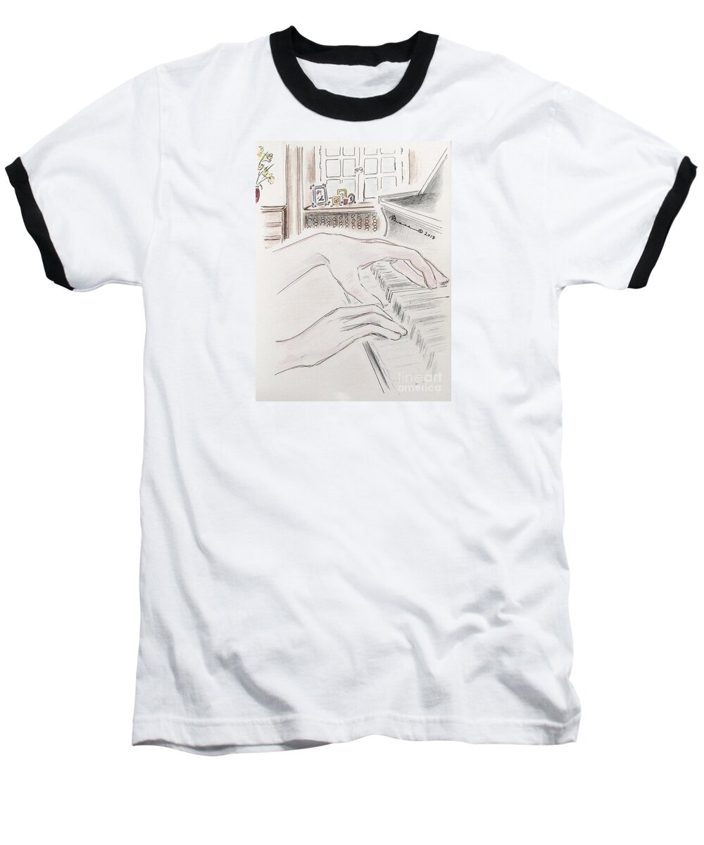 Piano Baseball T-Shirt featuring the drawing Piano Hands by Barbara Chase