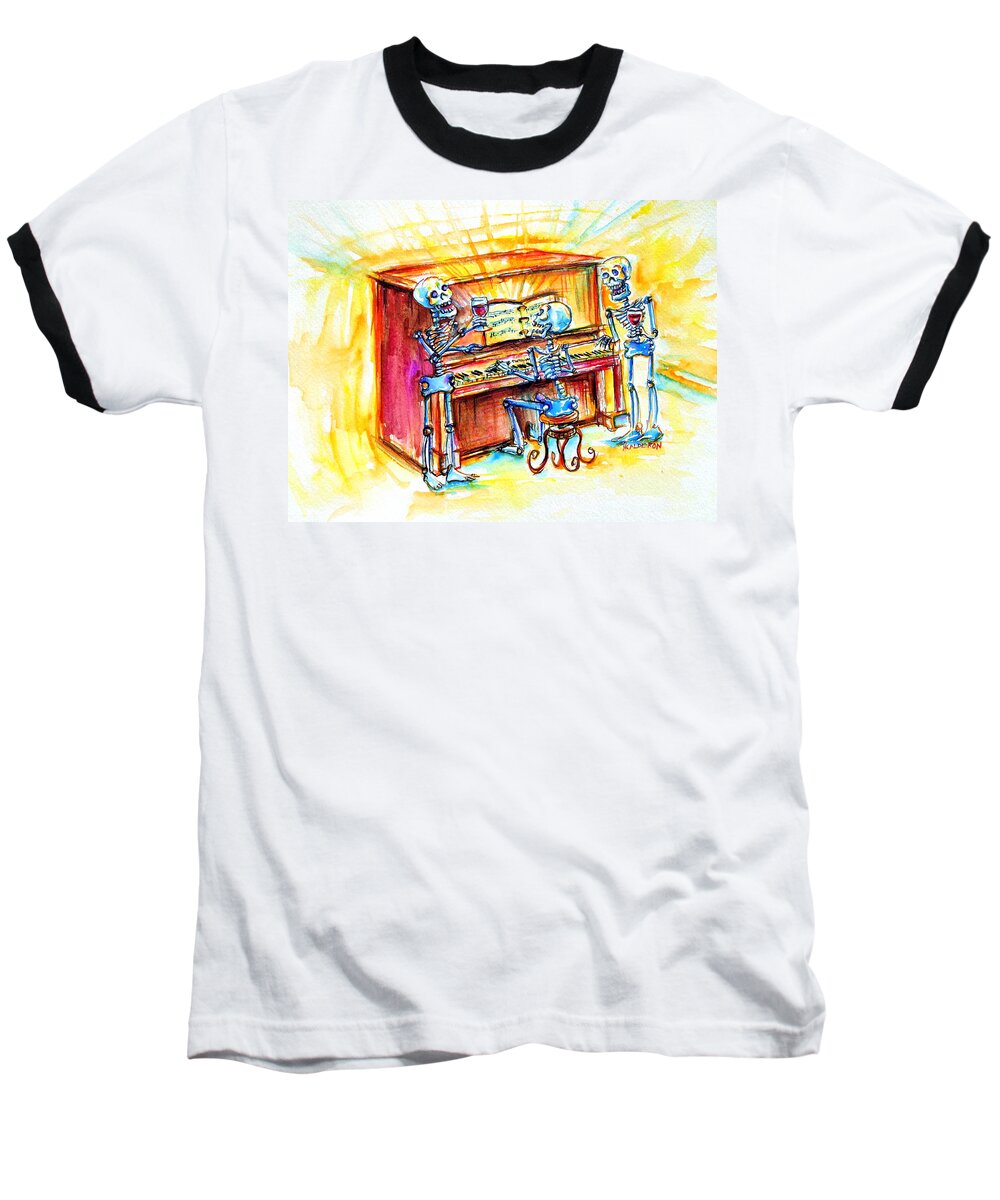 Day Of The Dead Baseball T-Shirt featuring the painting Piano Man by Heather Calderon