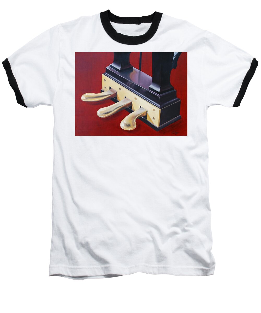 Realism Baseball T-Shirt featuring the painting Piano Pedals by Emily Page