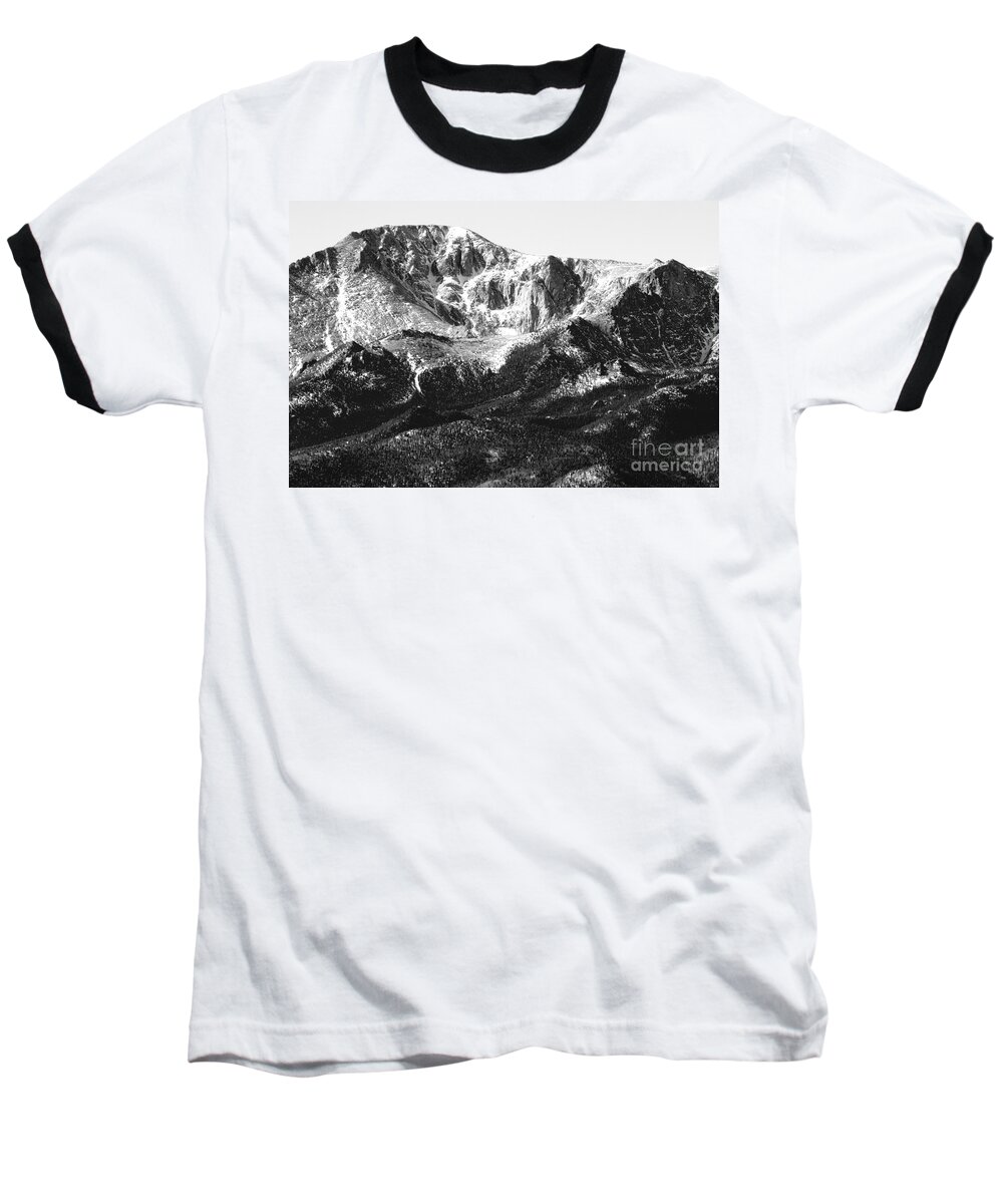Bald Mountain Baseball T-Shirt featuring the photograph Pikes Peak Black and White in Wintertime by Steven Krull