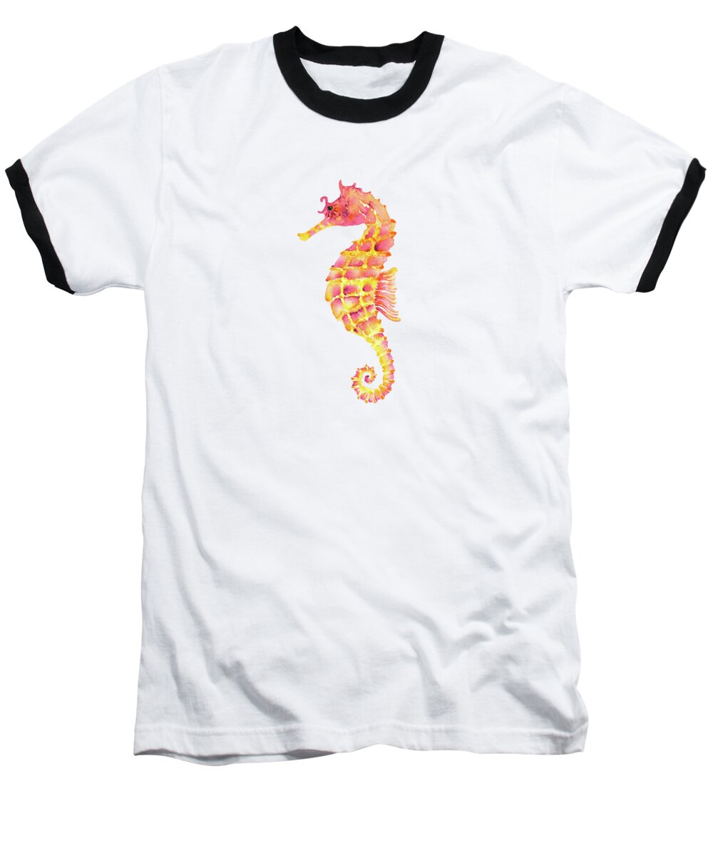 Seahorse Painting Baseball T-Shirt featuring the painting Pink Yellow Seahorse - Square by Amy Kirkpatrick