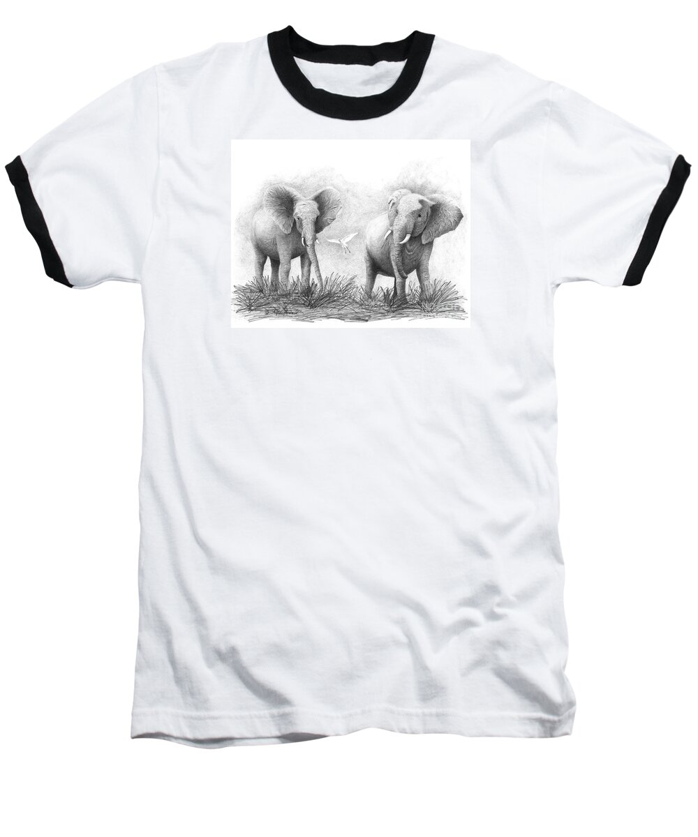 Elephants Baseball T-Shirt featuring the drawing Playtime by Phyllis Howard