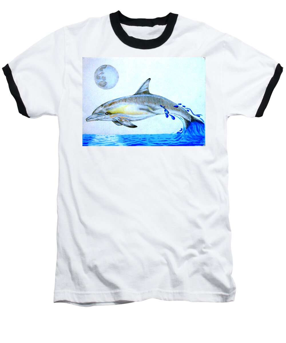  Dolphin Paintings Baseball T-Shirt featuring the drawing Porpoise by Mayhem Mediums