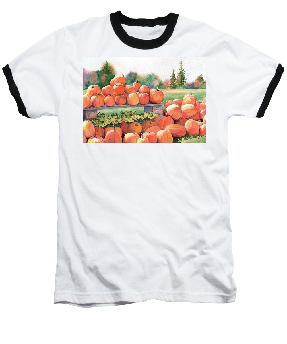 Pumpkins Baseball T-Shirt featuring the painting Pumpkins for Sale by Vikki Bouffard
