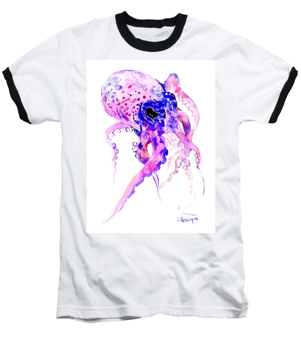 Purple Baseball T-Shirt featuring the painting Purple Blue Octopus by Suren Nersisyan