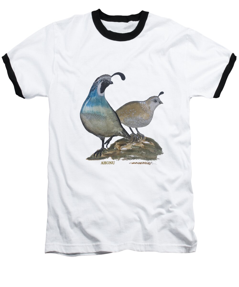 Quail Baseball T-Shirt featuring the painting Quail Parents Wondering by AHONU Aingeal Rose