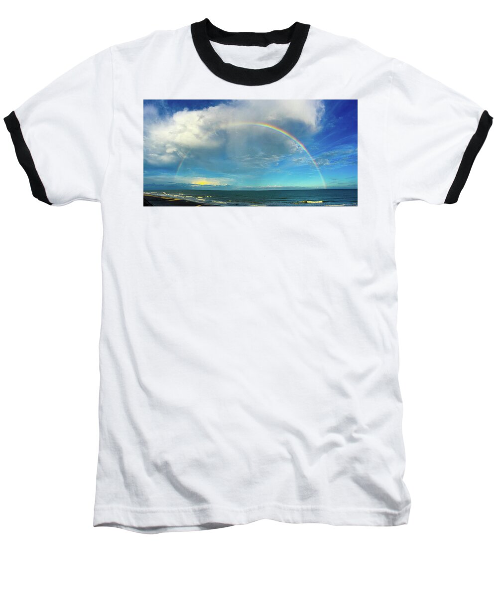Fine Art Photography Baseball T-Shirt featuring the photograph Rainbow over Topsail Island by John Pagliuca