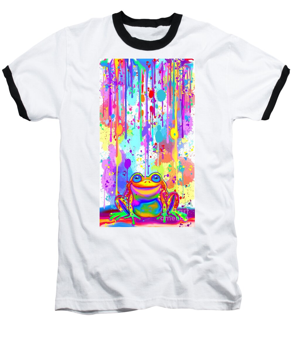 Frog Baseball T-Shirt featuring the painting Rainbow Painted Frog by Nick Gustafson