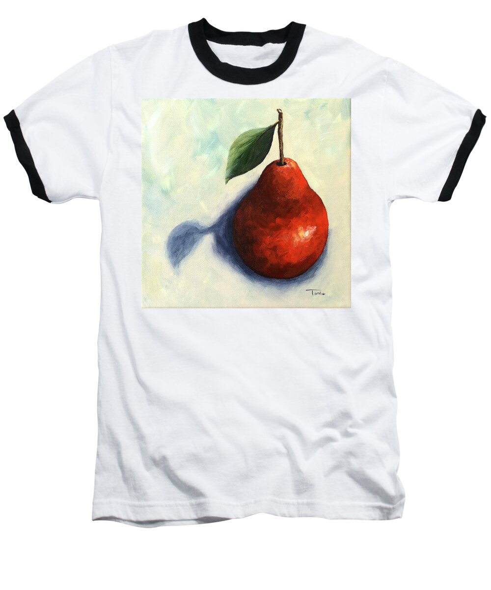 Pear Baseball T-Shirt featuring the painting Red Pear in the Spotlight by Torrie Smiley