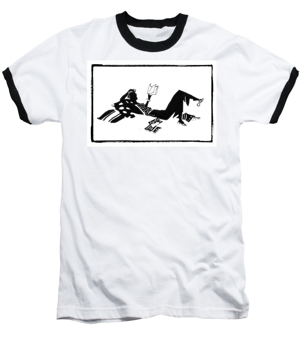 Silhouette Baseball T-Shirt featuring the drawing Relaxing With a Good Book by Patricia Montgomery