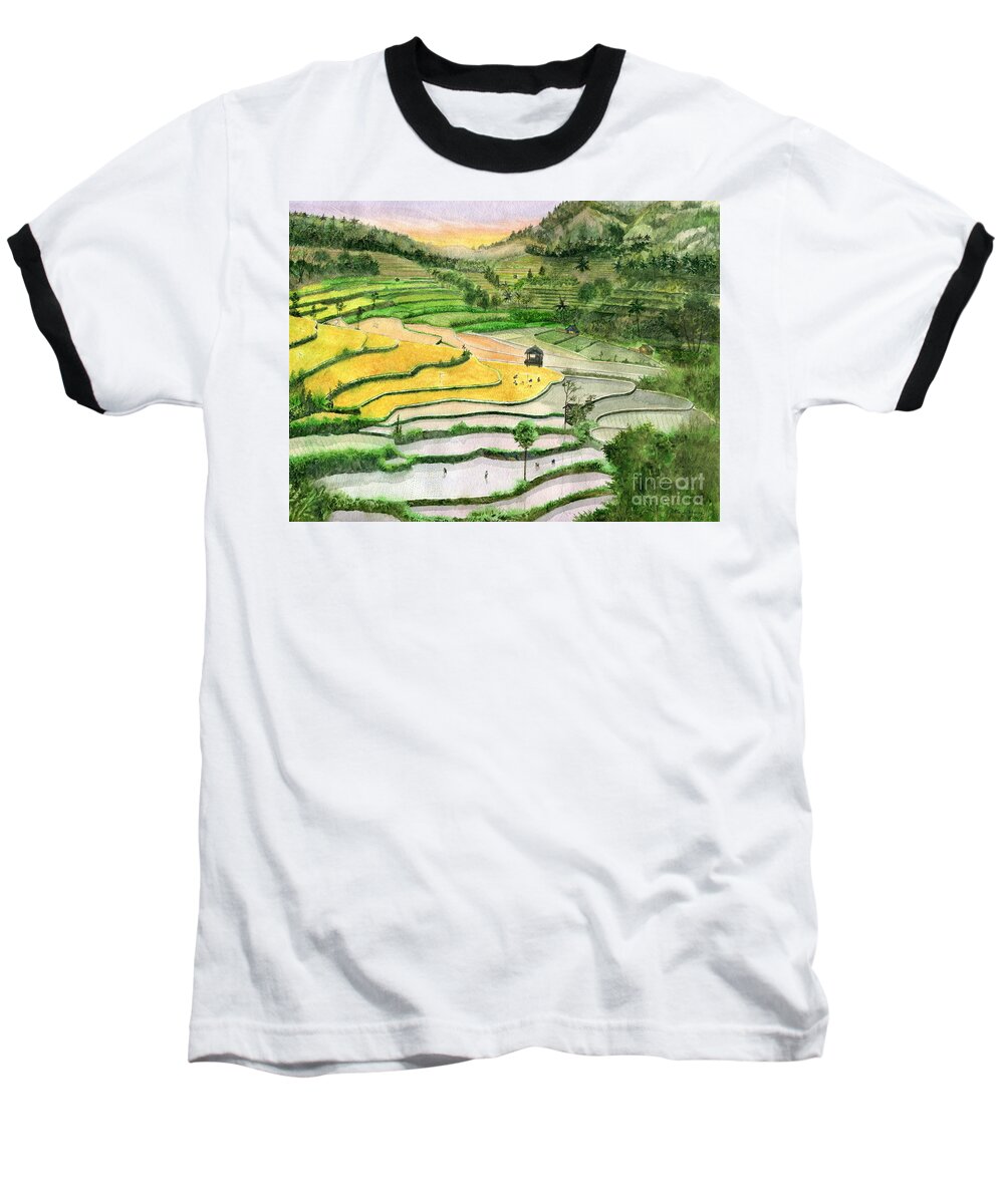Ricefield Bali Indonesia Baseball T-Shirt featuring the painting Ricefield Terrace II by Melly Terpening