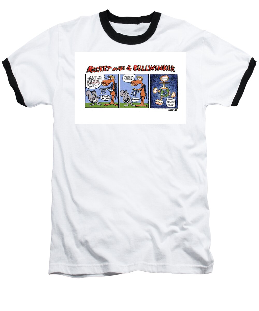 Rocket Man & Bullwinker Baseball T-Shirt featuring the drawing Rocket Man and Bullwinker by Peter Kuper