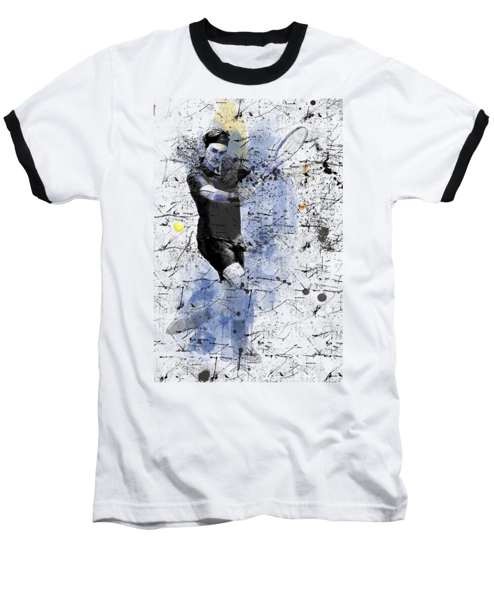 Roger Federer Baseball T-Shirt featuring the digital art Roger Federer by Marlene Watson