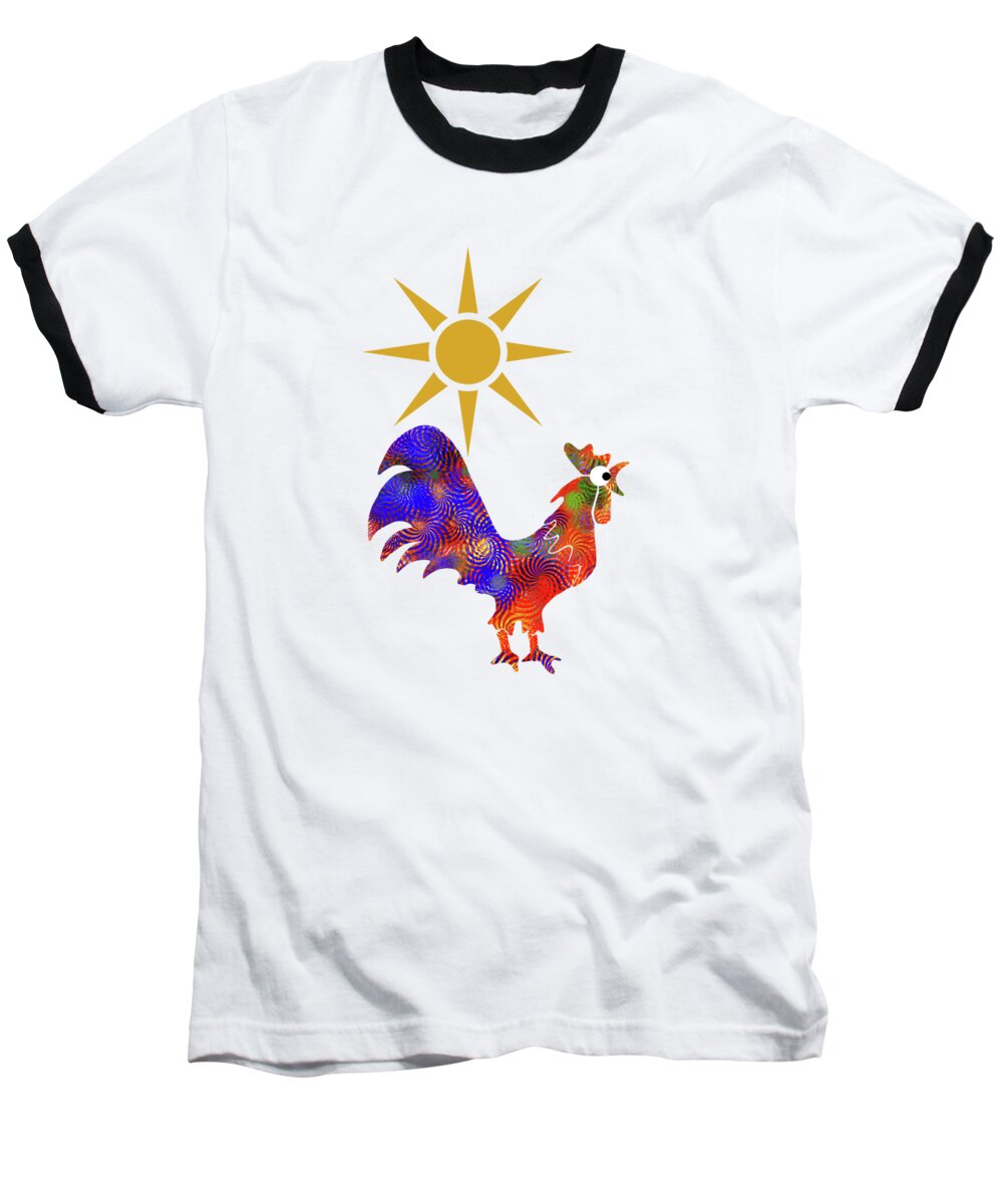 Rooster Pattern Baseball T-Shirt featuring the mixed media Rooster Pattern by Christina Rollo