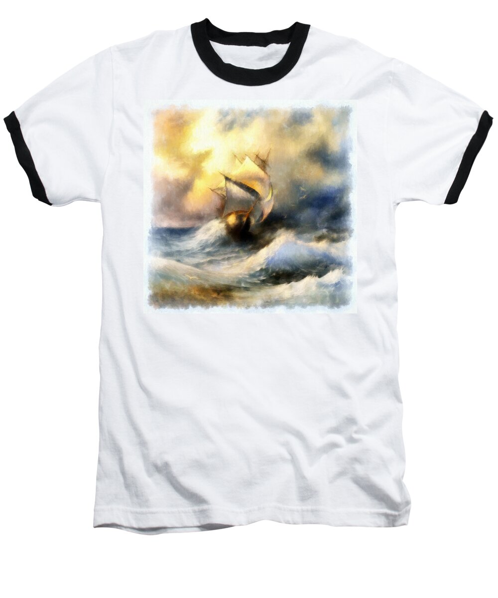 Ship Baseball T-Shirt featuring the digital art Rough Seas by Ronald Bolokofsky