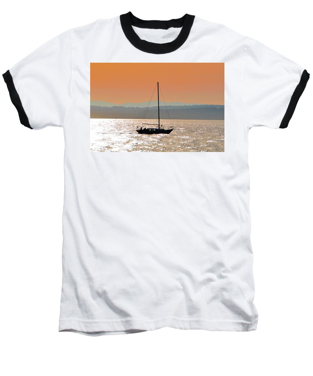 Landscape Baseball T-Shirt featuring the photograph Sailboat with Bike by Brian O'Kelly
