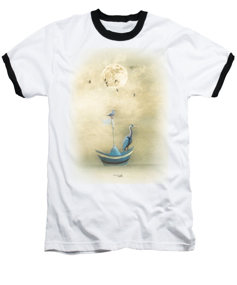 Watercolour Baseball T-Shirt featuring the painting Sailing by the Moon by Chris Armytage