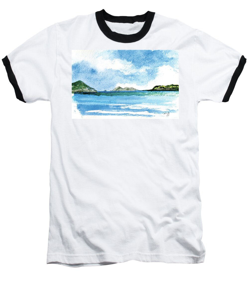 St. Thomas Baseball T-Shirt featuring the painting Sapphire Bay Towards Tortolla by Paul Gaj