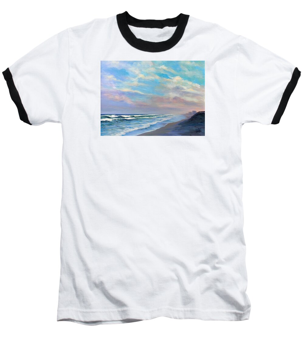 Sunset Baseball T-Shirt featuring the painting Satellite Beach, 6PM by Gretchen Ten Eyck Hunt
