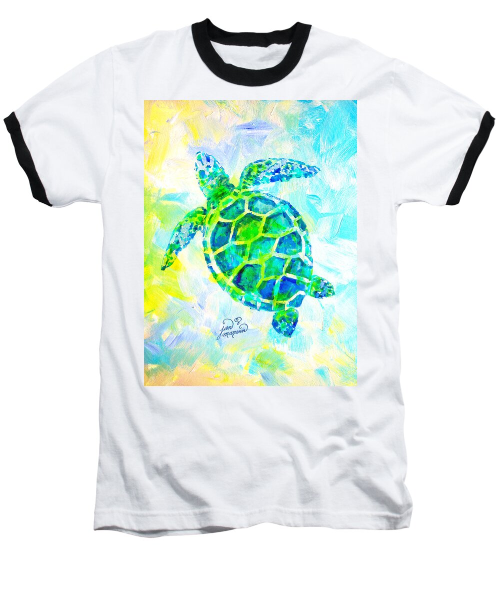 Sea Baseball T-Shirt featuring the painting Sea Turtle with background by Jan Marvin by Jan Marvin