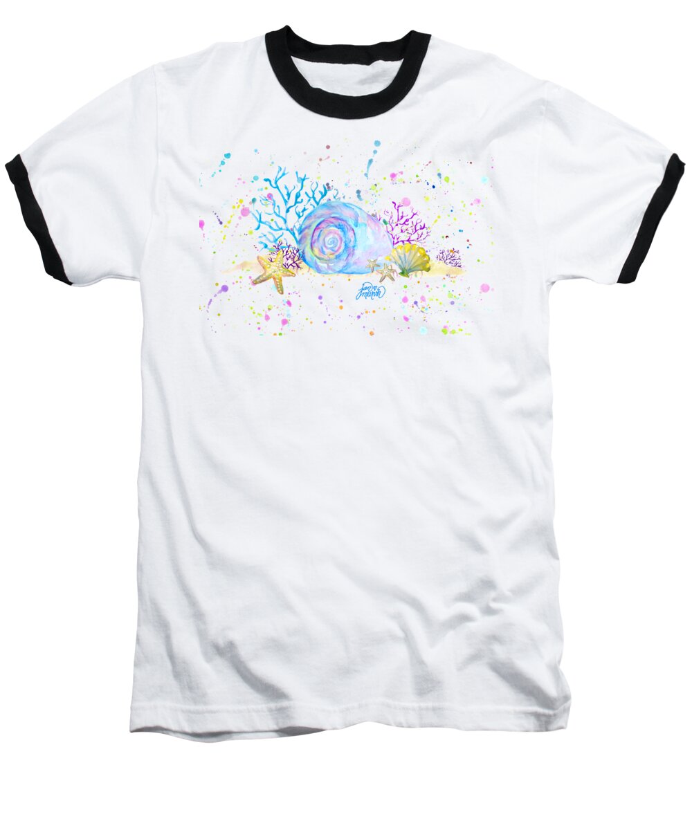 Seashells Baseball T-Shirt featuring the painting Seashells and Coral Watercolor by Jan Marvin