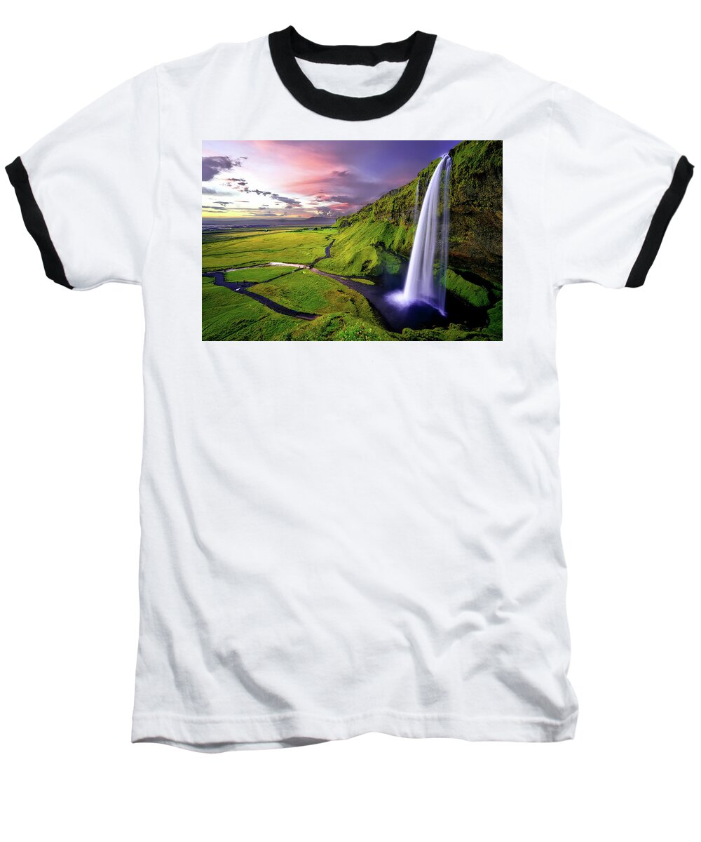 Seljalandsfoss Baseball T-Shirt featuring the photograph Seljalandsfoss Waterfall by David Dehner