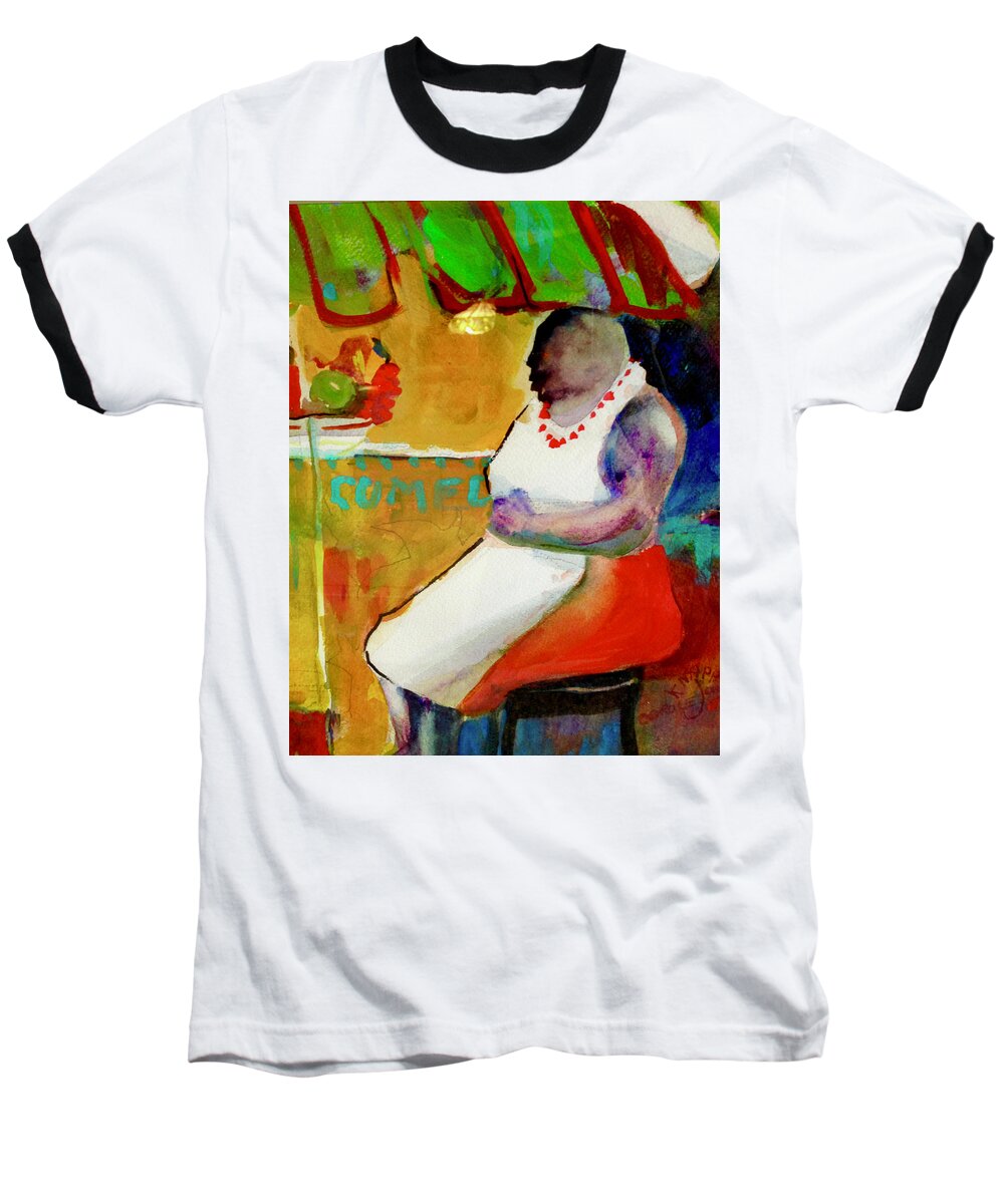 Figurative Baseball T-Shirt featuring the painting Selling Fruit in Colombia by Carole Johnson