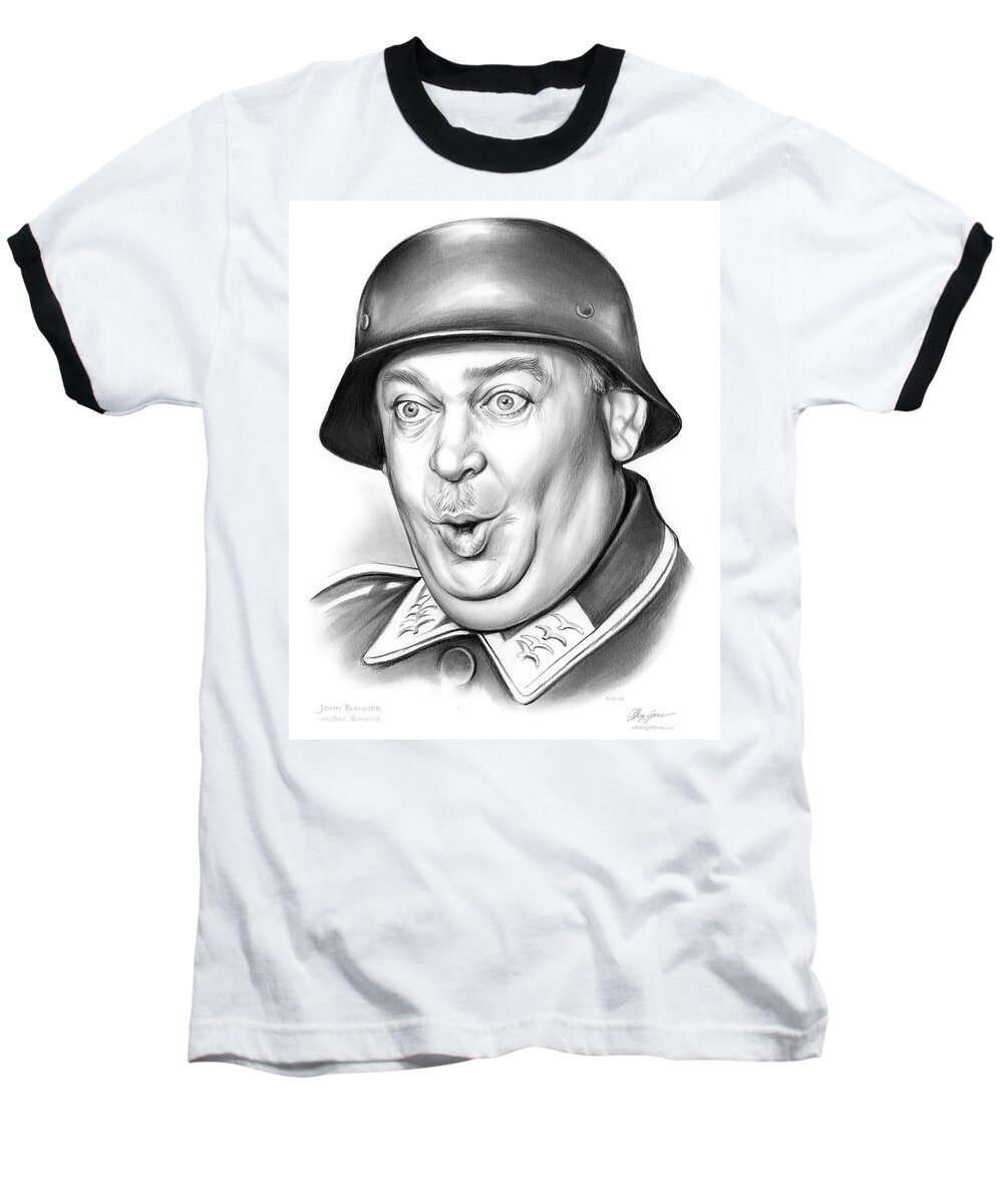 Sgt. Schultz Baseball T-Shirt featuring the drawing Sgt Schultz by Greg Joens