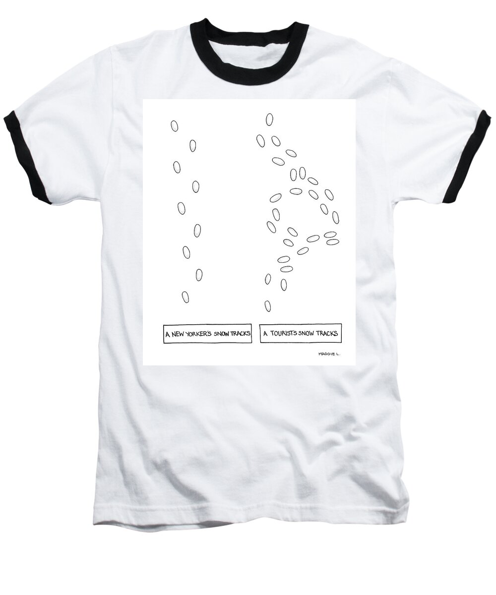 New Yorker Snow Tracks Baseball T-Shirt featuring the drawing Snow Tracks by Maggie Larson