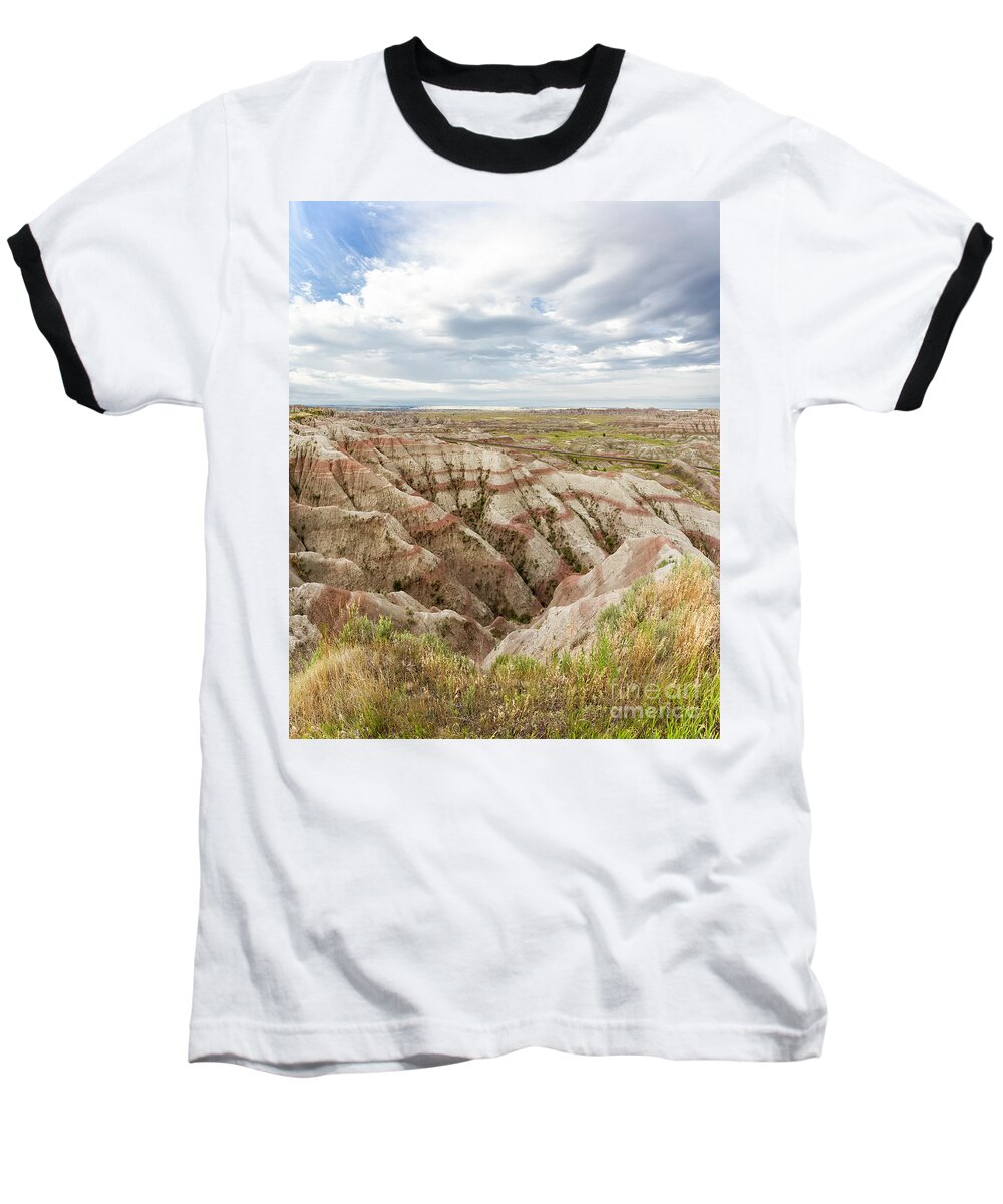 Badlands Baseball T-Shirt featuring the photograph Solitary Road by Karen Jorstad