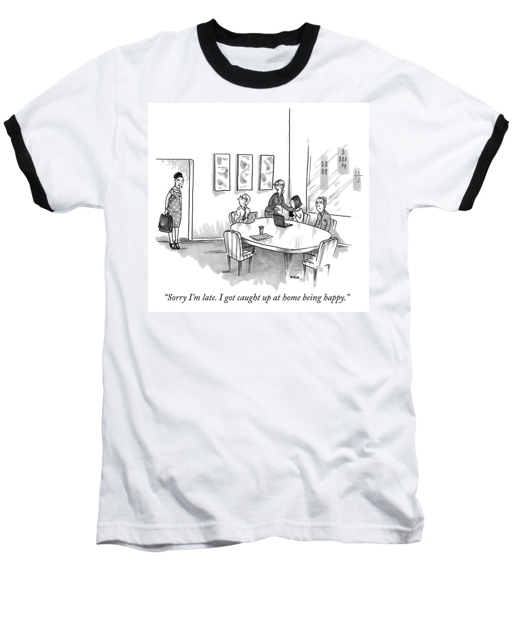 sorry I'm Late Baseball T-Shirt featuring the drawing Sorry Im Late by Teresa Burns Parkhurst