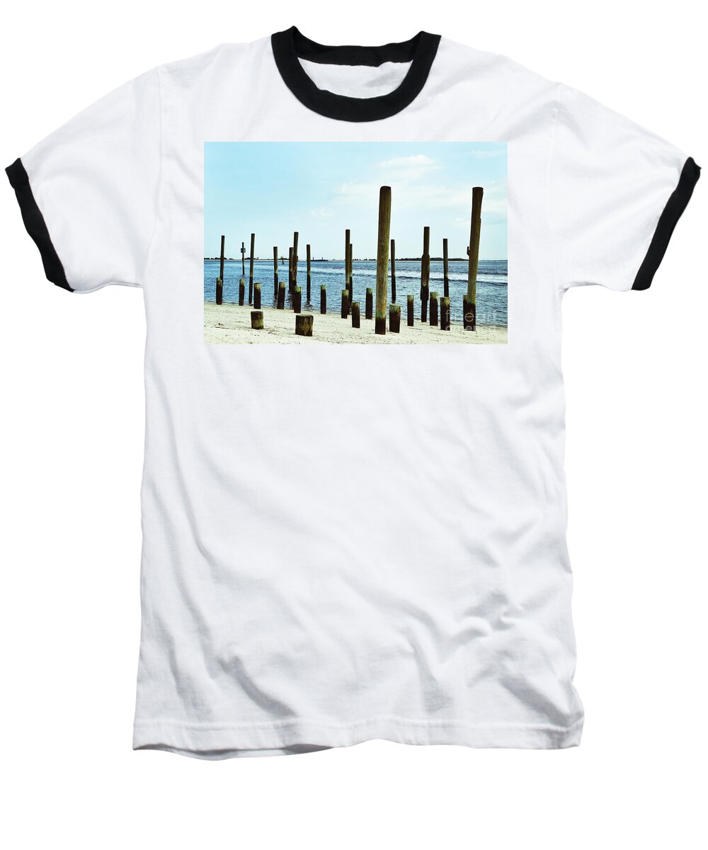 Southport Baseball T-Shirt featuring the photograph Southport Beach Weathered Wood by Amy Lucid