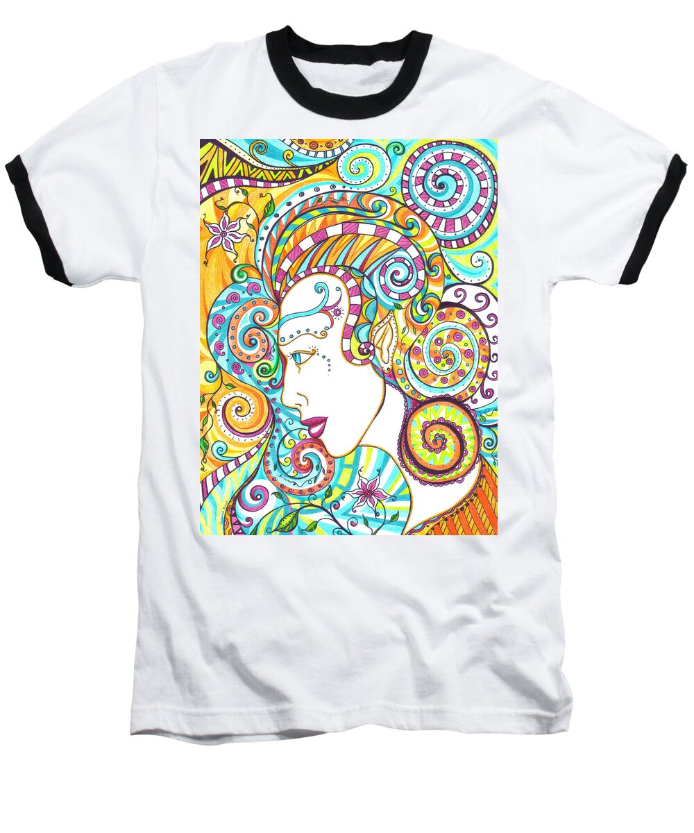 Pen And Ink Baseball T-Shirt featuring the drawing Spiraled Out of Control by Shawna Rowe
