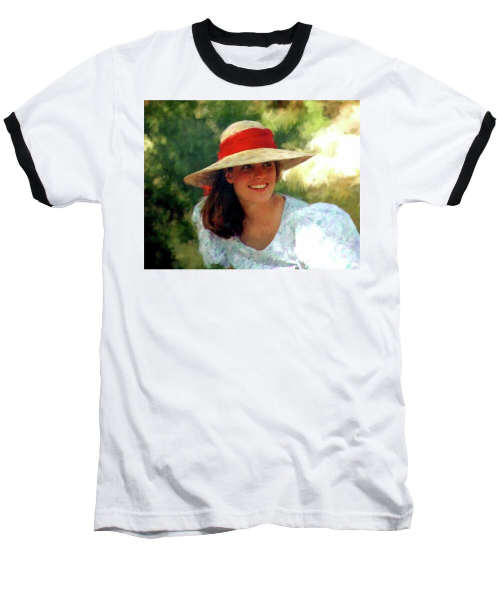 Girl Spring Hat Joy Baseball T-Shirt featuring the digital art Spring Joy by Murry Whiteman